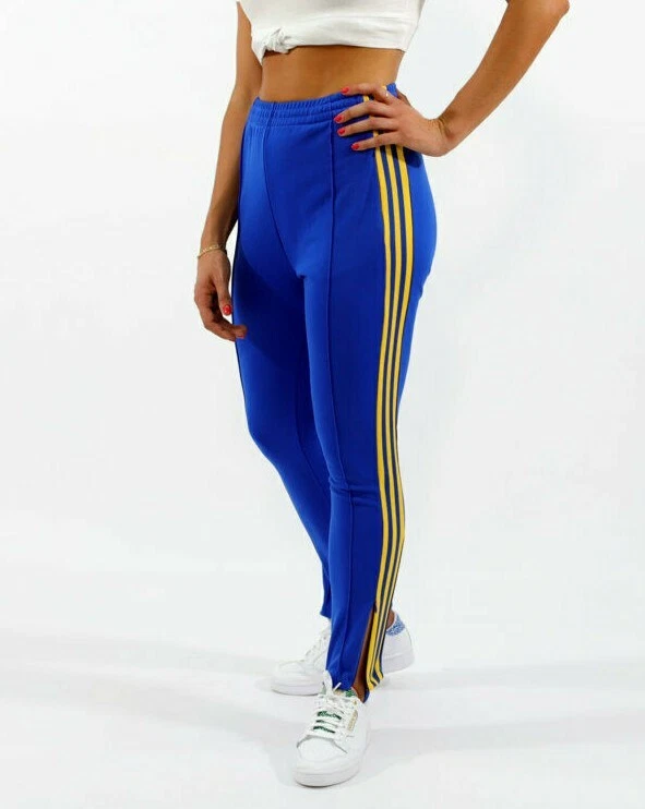 XS adidas OG Women's AdiColor 70's TRACK PANTS Royal Blue/Active Gold LAST1