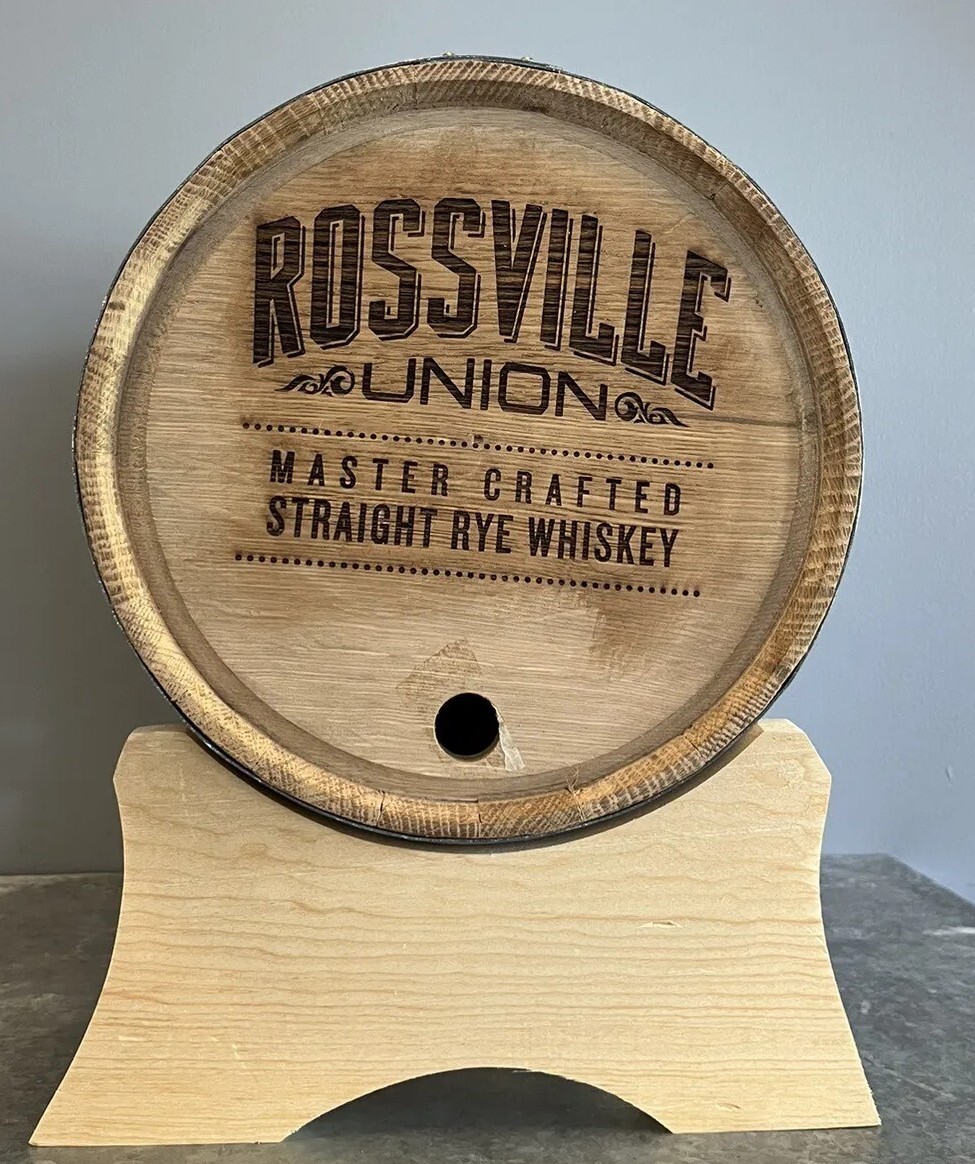 Rye Whiskey Display Barrel with Stand 12" Rossville Union Mancave Bar Man 