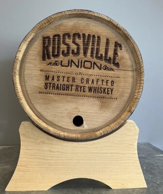 Rye Whiskey Display Barrel with Stand 12'' Rossville Union Mancave Bar Man 
