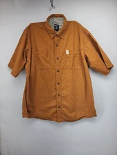 Red Head Mens Shirt Orange Large Cotton Outdoor Button Up Short Sleeve Work