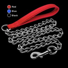 Dog Strong Heavy Duty Chain Leash with Comfy Leather Handle Leads  Trigger Hook