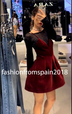 ZARA NEW WOMAN STRAPPY V-NECK SHORT VELVET DRESS INTENSE RED 9771/150 sale!