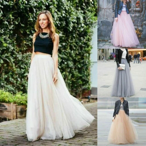 5 Layer Tulle Long Skirt Tutu Women Maxi Wedding Skirts Party Prom Underskirt 11 - Picture 2 of 39
