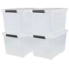 Idotry 50 Qt Stackable Latching Box w/ Lid & Wheels Plastic Containers, 4-Packs