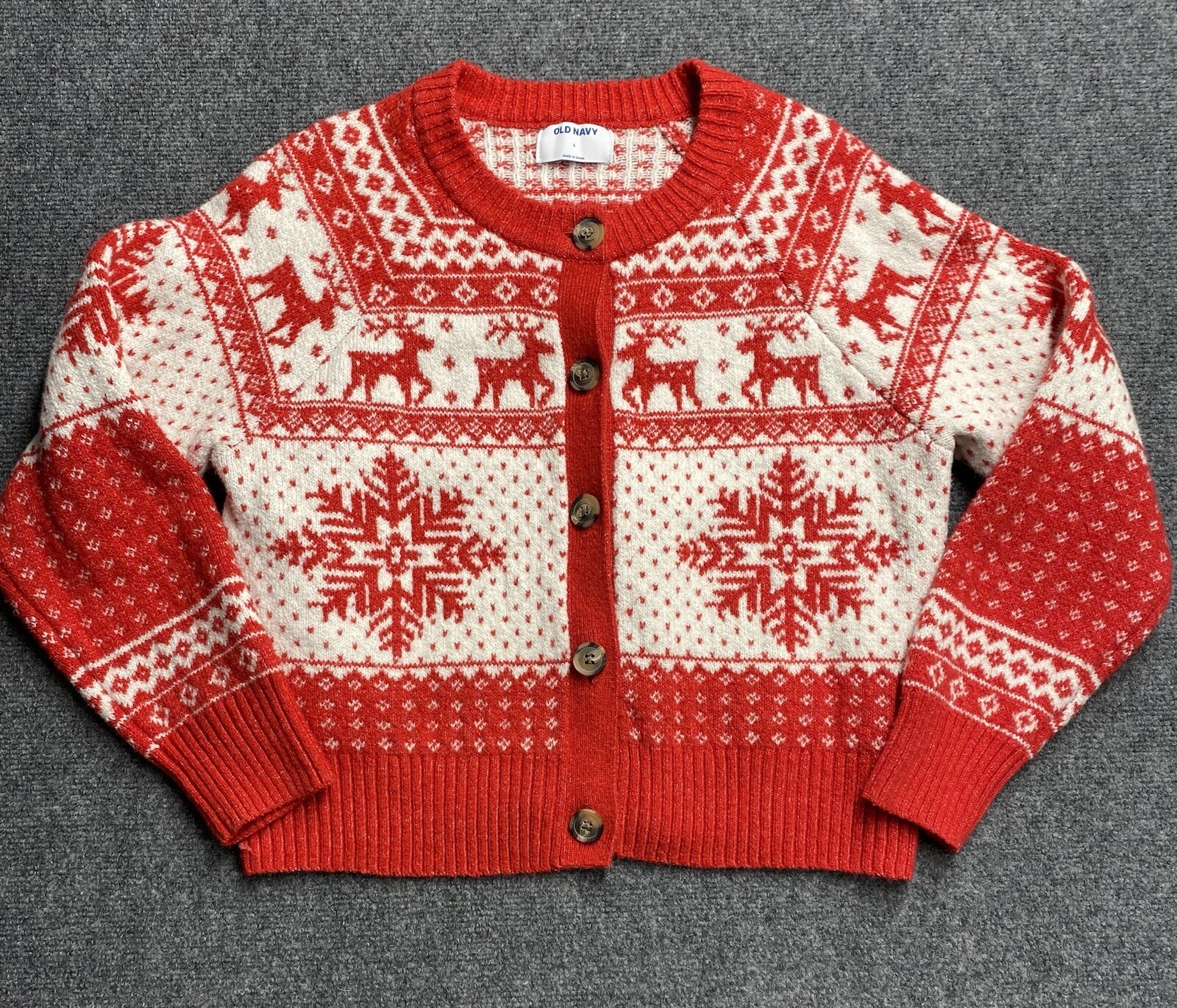 Old Navy Holiday Snowflake Reindeer Sweater Red White Size L | eBay