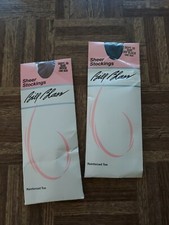 VINTAGE NOS 2 PAIR BILL BLASS SHEER STOCKINGS, BEIGE  BLACK, 9200