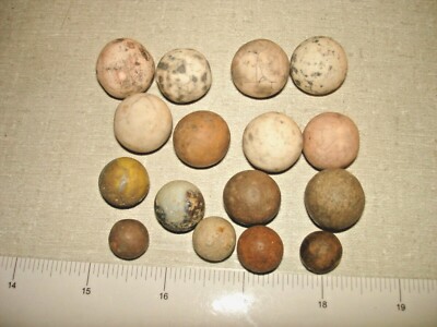 16 Antique CLAY MARBLES - 1/2