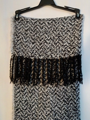 Scarf Wrap Women's Black & White Fringe One Size Bohemian Winter Evening