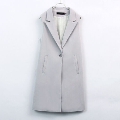 Women Sleeveless Lapel Coat Long Cardigan Jacket Suit Elegant Waistcoat Vest NEW - Picture 6 of 14