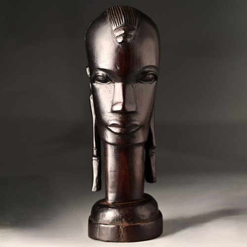 Antigua Estatua Original Vintage Africana Tanzania Fukui Ébano Tallada Cabeza Busto - Imagen 2 de 24