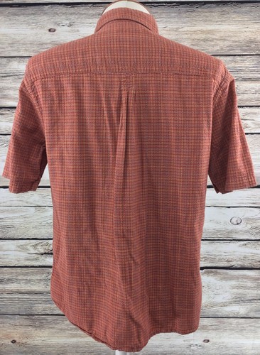 WOOLRICH Mens Burnt Orange Textured Checkered Shirt Short Sleeve Size M - Picture 2 of 5