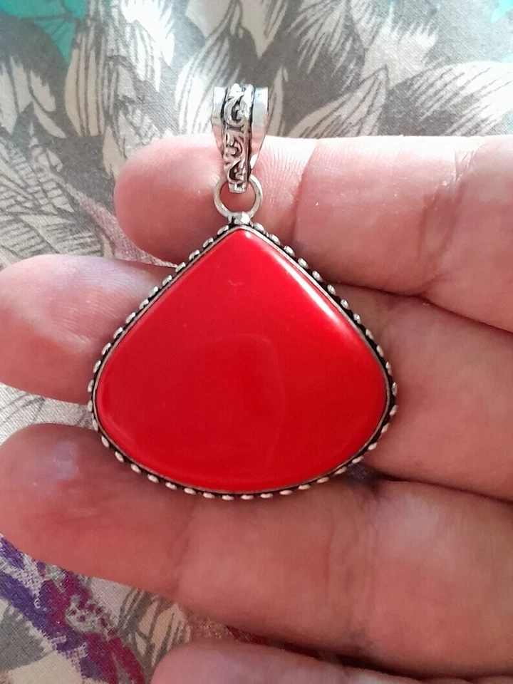 COLLANA ARGENTO 925 CON CORALLO ROSSO SARDO NATURALE PENDENTE GEOMETRICO GOCCIA - Immagine 2 di 4