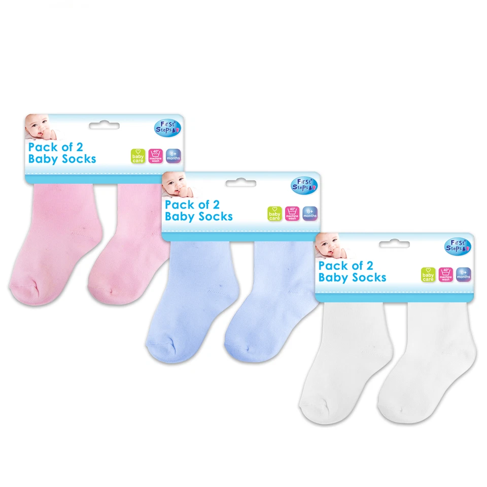 FIRST STEPS 2er-Pack weiche Babysocken 3 Farben 0 Monate + maschinenwaschbar erste Schritte