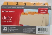 Office Depot 193-301 Daily Card Guides 1-31 Manila 3" x 5" Laminated 1/5" Tabs