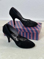 VTG 50s Black Lace Heels 6.5B Retro Pinup Dressy Classic Pumps