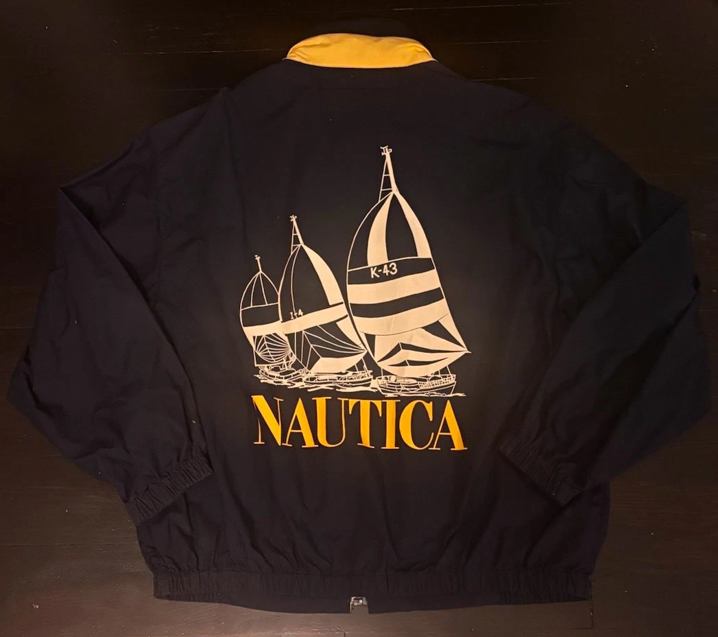 Nautica K-43 Men's Navy/Yellow Bomber Jacket Full Zip Stand-Up Logo Size L - product detail image 1