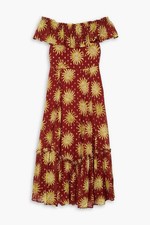 Rixo Mauve Sunshine Ochre Red Gold Midi Dress Size Medium UK 12