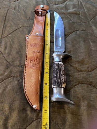 Vintage Edge Brand Solingen Germany Stag Handle Model 55 Fixed Blade Bowie Knife - Picture 7 of 22