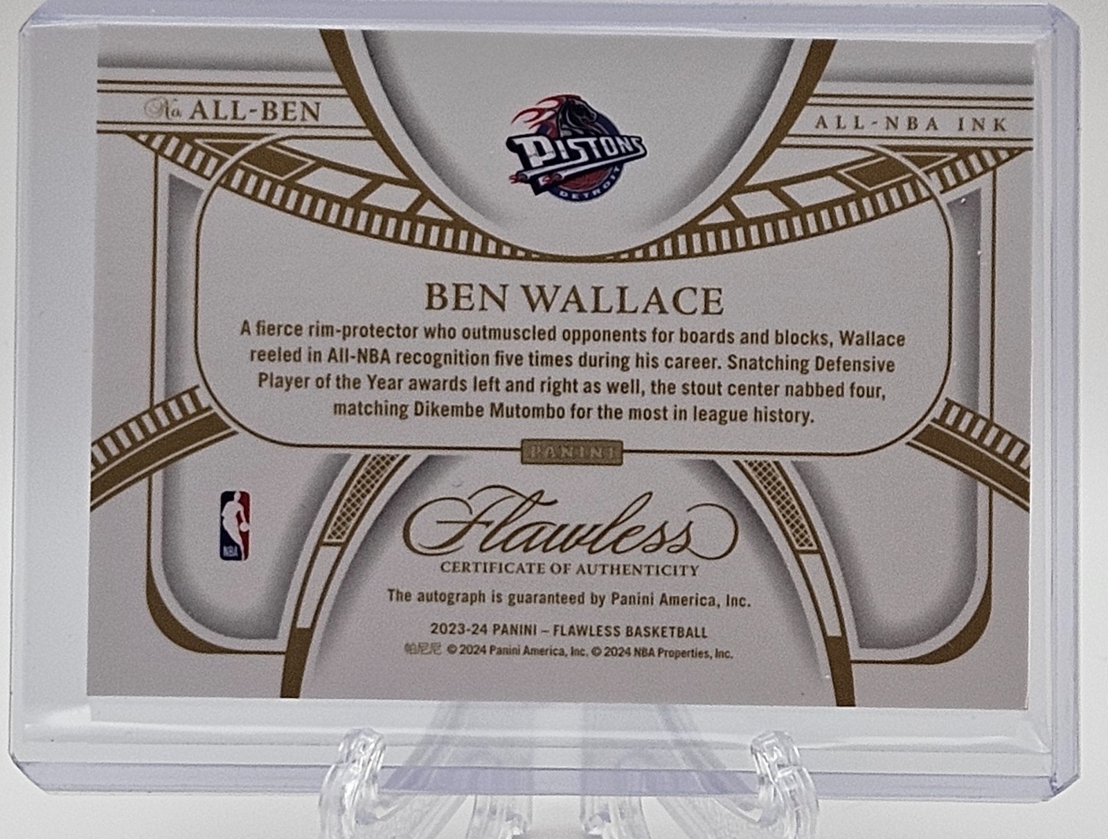 2023-24 Flawless All-NBA Ruby /15 ALL-BEN Ben Wallace Auto Pistons #8/15 view 2