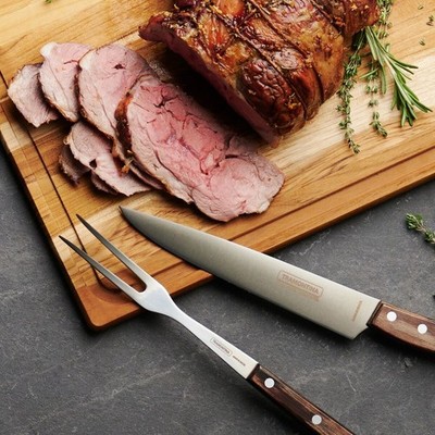 3 Piece Polywood Brisket Carving Set Half-Tang & Teak Wood Cutting Board