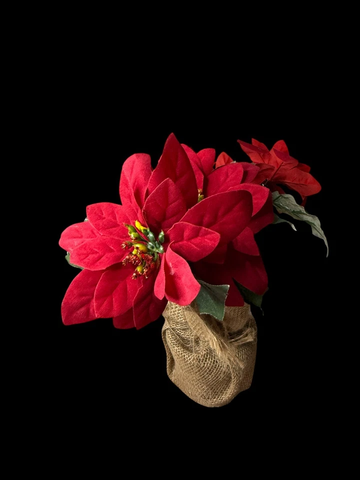Artificial Poinsettia Flower Arrangement in Burlap Wrap |Christmas Holiday Decor - Image 4 of 4