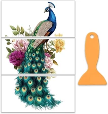 3Pcs/Set Big Peacock Rub on Transfers for Furniture and Crafts 12X6 Inch Peacock