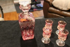 Vintage, Beyer & Co Kristallglass Cranberry and Clear Whiskey Decanter Set