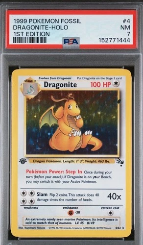 Pokémon TCG Dragonite Fossil 1st Edition Holo Rare PSA 7 4/62