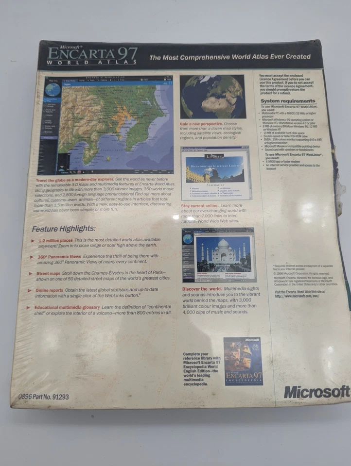 Encarta 97 World Atlas English Edition Microsoft 1996 Big Box PC CD New Sealed - Image 2 of 4