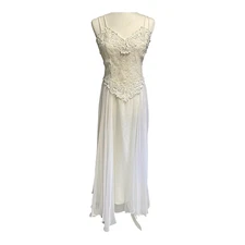 Jessica McClintock Dress Size 5/6 White Bridal Lace Wedding Shower Vintage 1980s