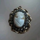 Vintage Cameo Pendant Victorian Revival Gold Tone Rhinestone Costume Jewelry