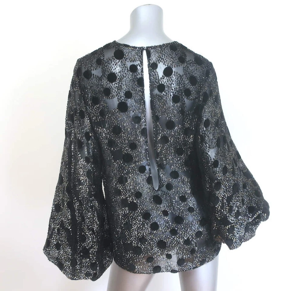 Blusa Saint Laurent Terciopelo Lunares Burnout Negra y Plateada Metálica Talla 38 Foto 4 de 4
