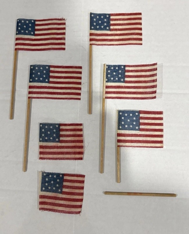 Antique Small 13 Star American Gauze Parade Flags  2” X 3”