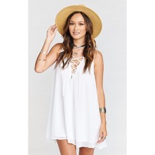 NWT Show Me Your MuMu White Gauze Lace Up Festival Beach Mini Dress New XS