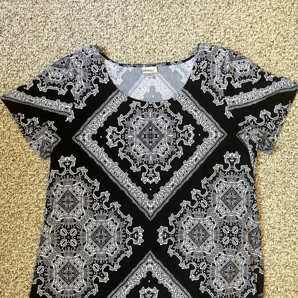 Vestido Avenue para mujer blanco y negro talla grande 22-24 manga corta boho elástico Foto 2 de 4