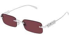 Gucci GG1808S 004 Silver Stones Red Lens Sunglasses Rimless Unisex Authentic