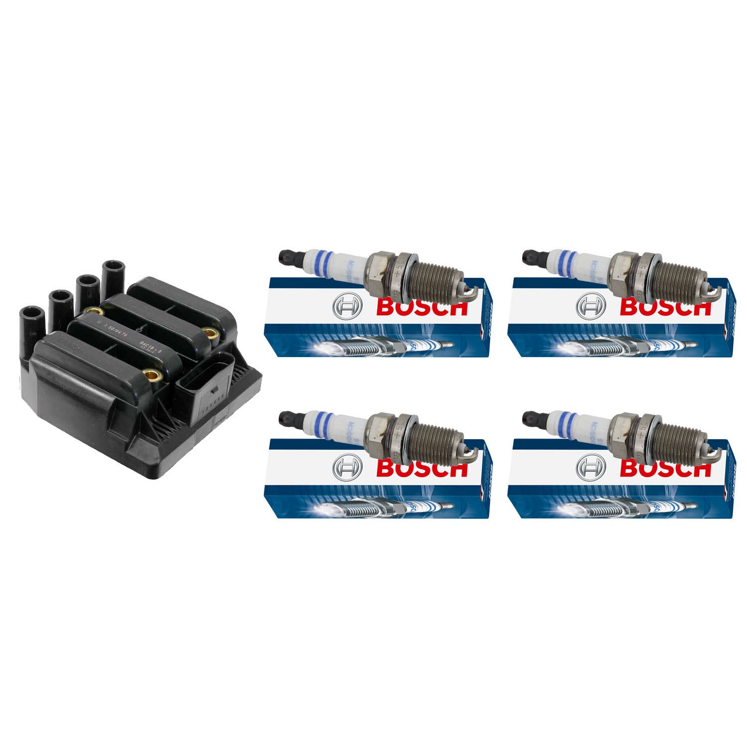 Eldor 1 Ignition Coil 4 Bosch Nickel Spark Plugs Kit for VW Jetta 1999 2.0L L4