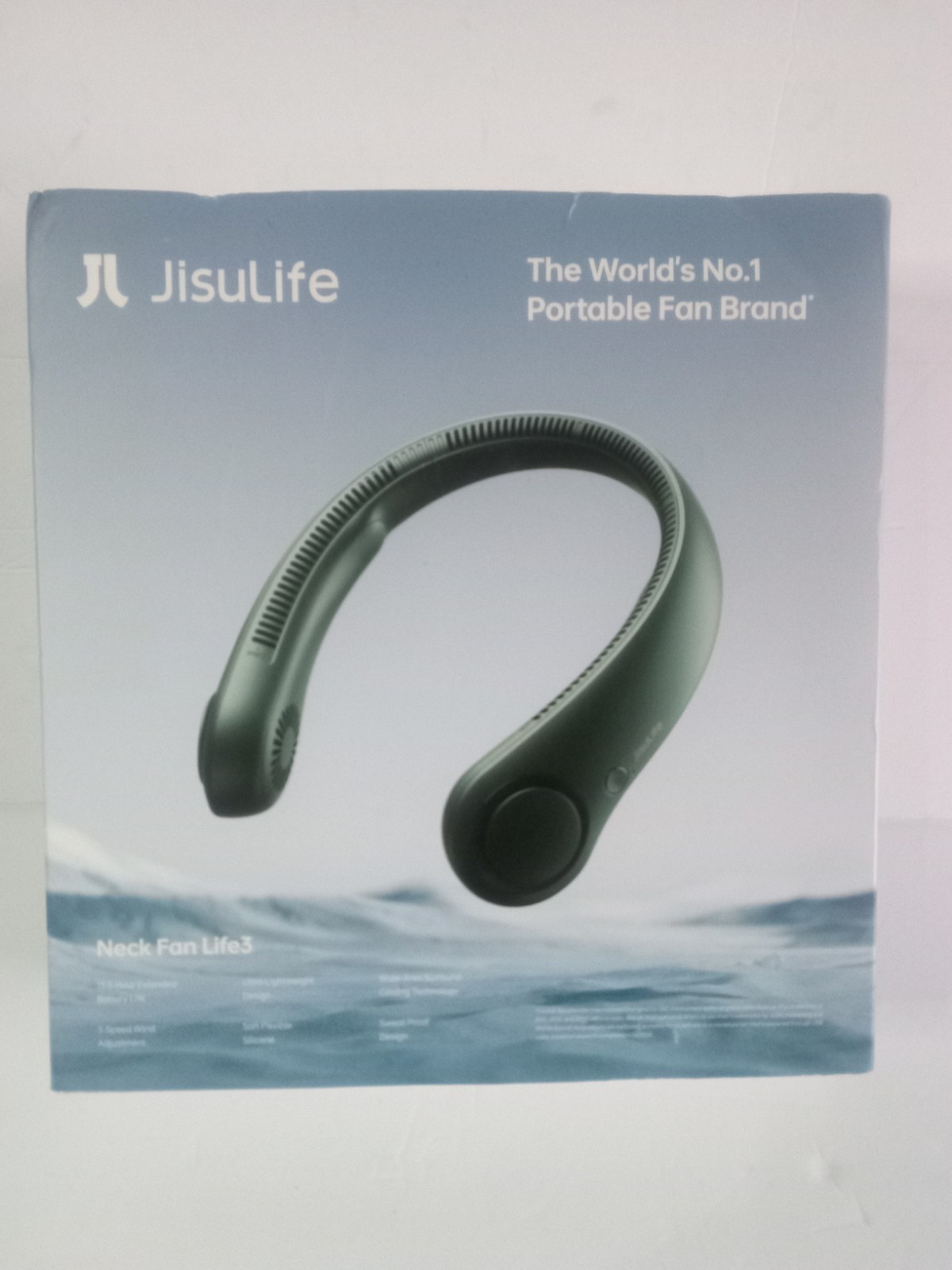 Jisulife Green FA14 Bladeless Portable Neck Cooler Fan3 Rechargeable 3 Speeds
