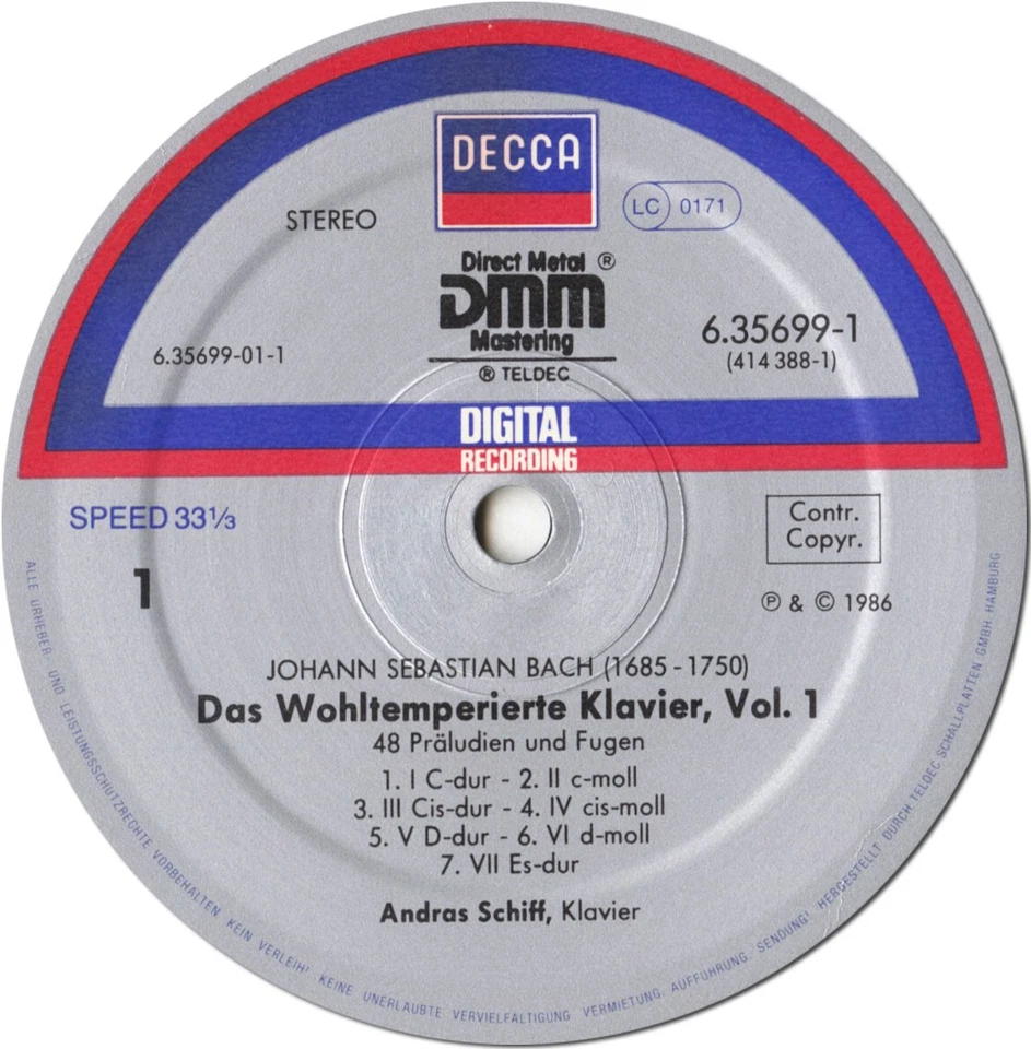 2LP Box SCHIFF Piano BACH WTK Well Tempered Klavier BOOK 1 Decca 635699 1984 DMM - Image 3 of 3