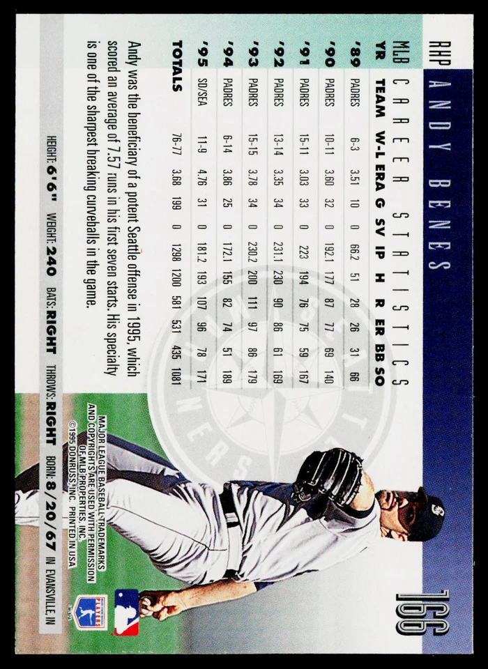 1996 Donruss #166 Andy Benes - Image 2 of 2