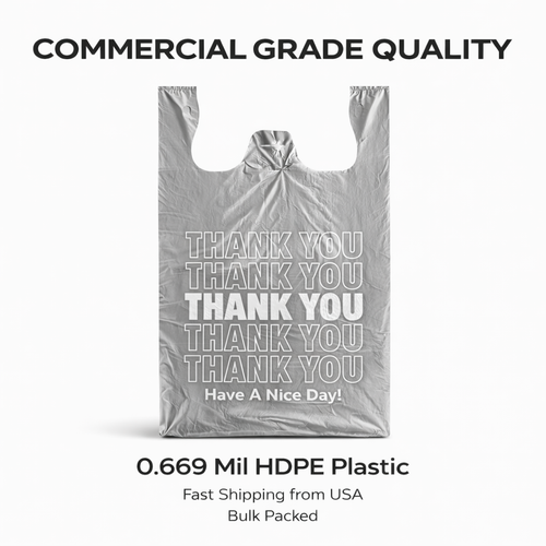 Bags Extra Large 18 x 8x 32 Gray Thank You T-Shirt Plastic Grocery  0.669 Mil - Picture 6 of 9