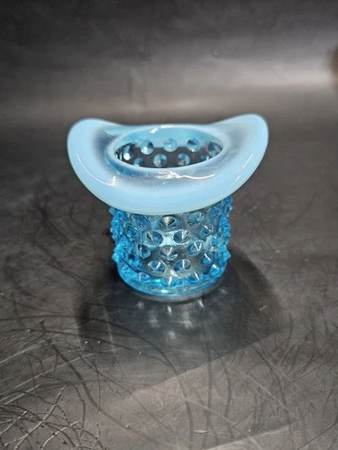 BEAUTIFUL FENTON BLUE OPALESCENT HOBNAIL TOP HAT TOOTHPICK HOLDER