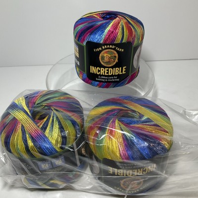 Lion INCREDIBLE Vtg. Ribbon Yarn Lot Of 3 RAINBOW Art#520 #201 50g Lot52095