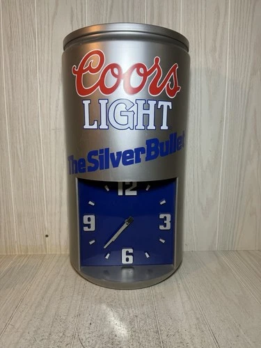 Vintage Coors Light Beer Can Silver Bullet Clock Sign Read