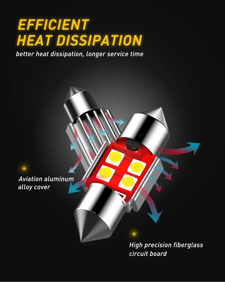 4 PIEZAS 31MM LED Blanco PUERTA MATRÍCULA DOMO MAPA LUZ BOMBILLAS 12V AU AUXILIAR Foto 3 de 4
