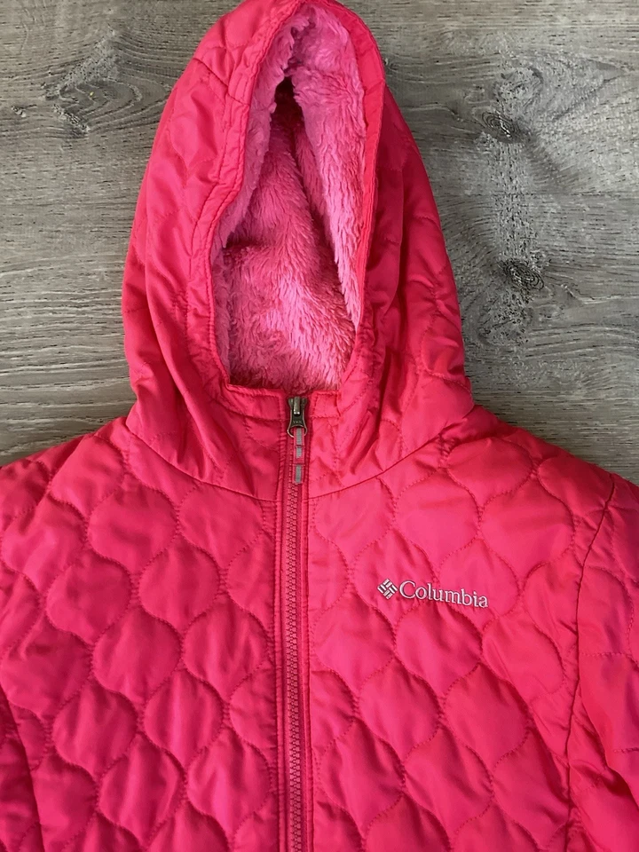 Columbia Youth Jacket Girls Size M Pink Bella Plush Quilted Plush Fuzzy Hooded - Image 4 of 4