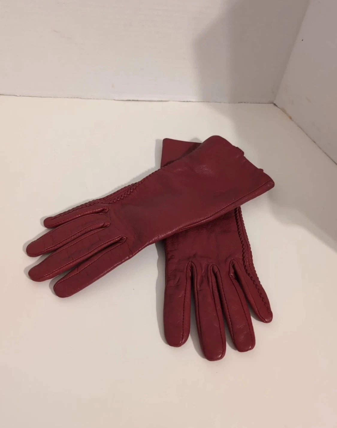 Lauren Ralph Lauren Leather Gloves Large Red Classic Chic Quiet Luxury