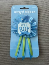 It's A Boy Award Ribbon Pin Gender Reveal Party Baby Celebration Blue Green
