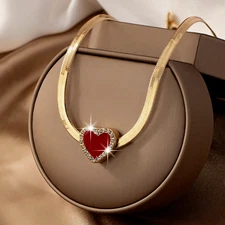 Womens Necklaces Heart Pendant 18K Gold Plated Stainless Steel Chain Jewelry