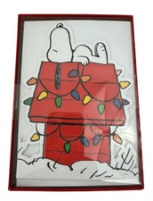 Boxed Set of 15 Cards w/ Envelopes Snoopy on Doghouse Wrapped in Holiday Lights